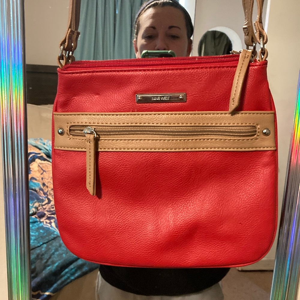 Cute Nine West Crimson and Tan Handbag